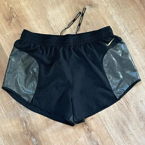 NIKE Women's Clash Tempo Luxe Lined Running Shorts Black Silver Size M